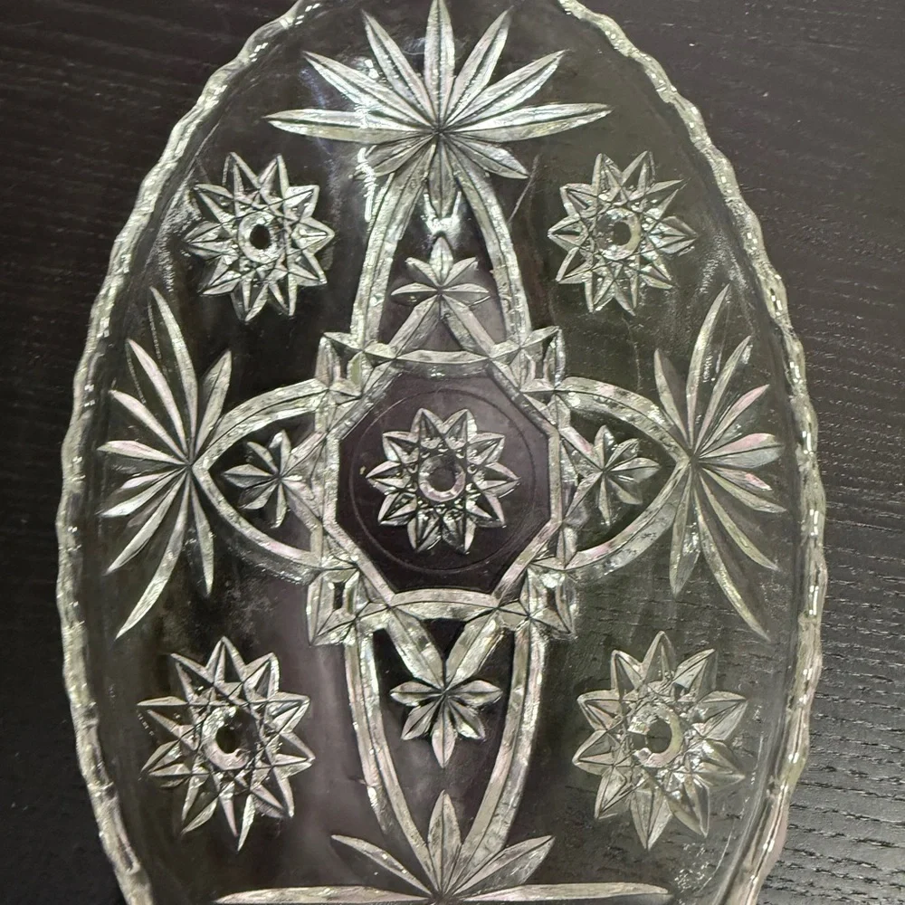 Vintage Anchor Hocking Elegant Clear Glass Star of David Oval appetizer dish